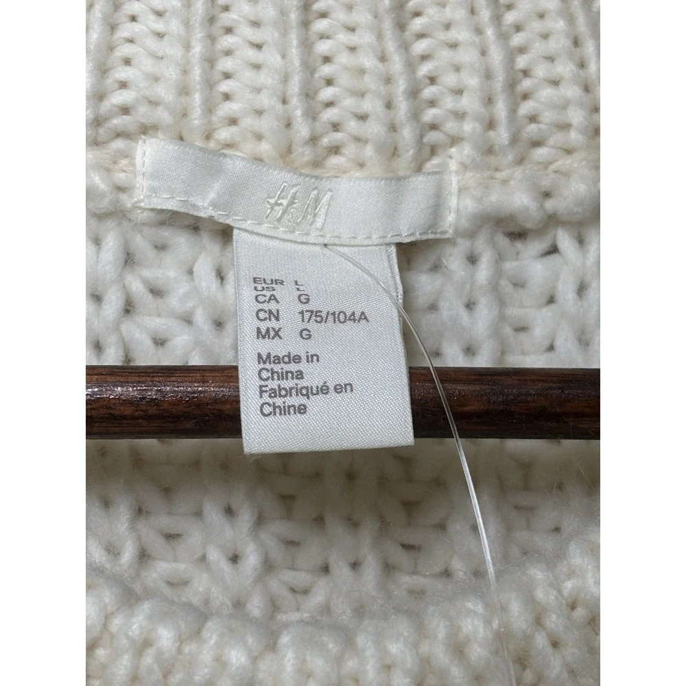 H&M Cable Chunky Knit Cream Sweater Long Sleeve Sz L Fisherman Cottagecore